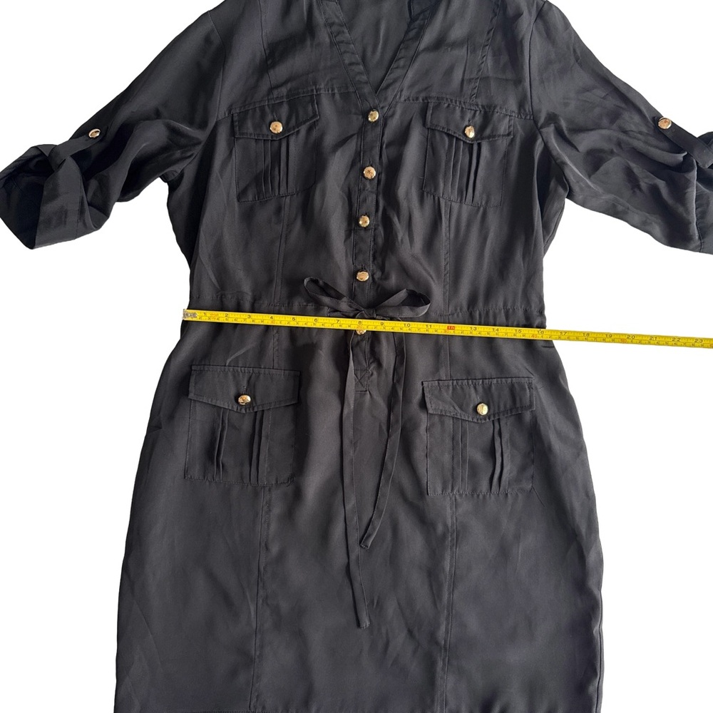 NEW YORK & COMPANY Women’s Classic Black Button Tie Shirt Dress Knee Length Sz L - Picture 7 of 10